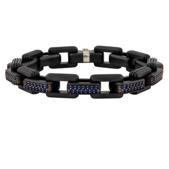DAVID YURMAN 4.72CTW SAPPHIRE TITANIUM & STERLING SILVER ROYAL CORD BRACELET - Picture 1 of 7